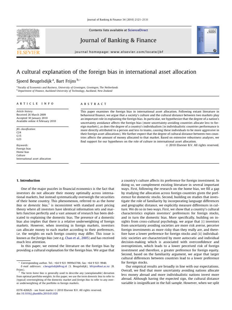 Cultural Influences on Foreign Bias in Investing | PDF | Risk Aversion ...