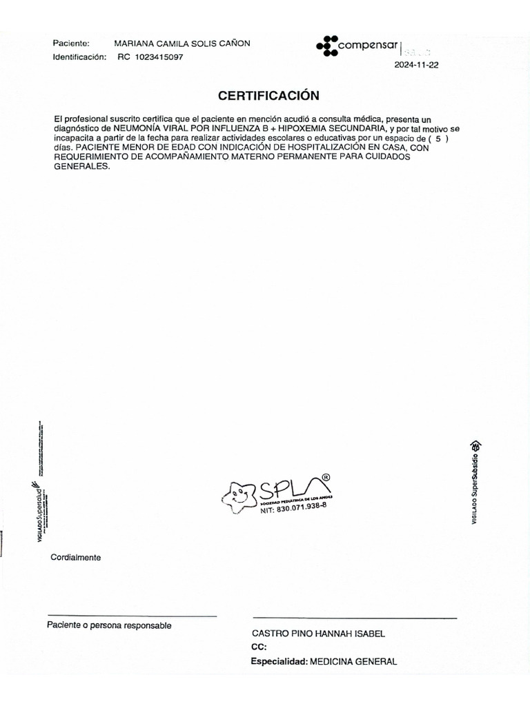 Certificación de Hospitalización | PDF