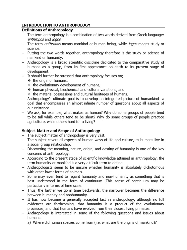 Introduction To Anthropology | PDF | Anthropology | Cultural Anthropology