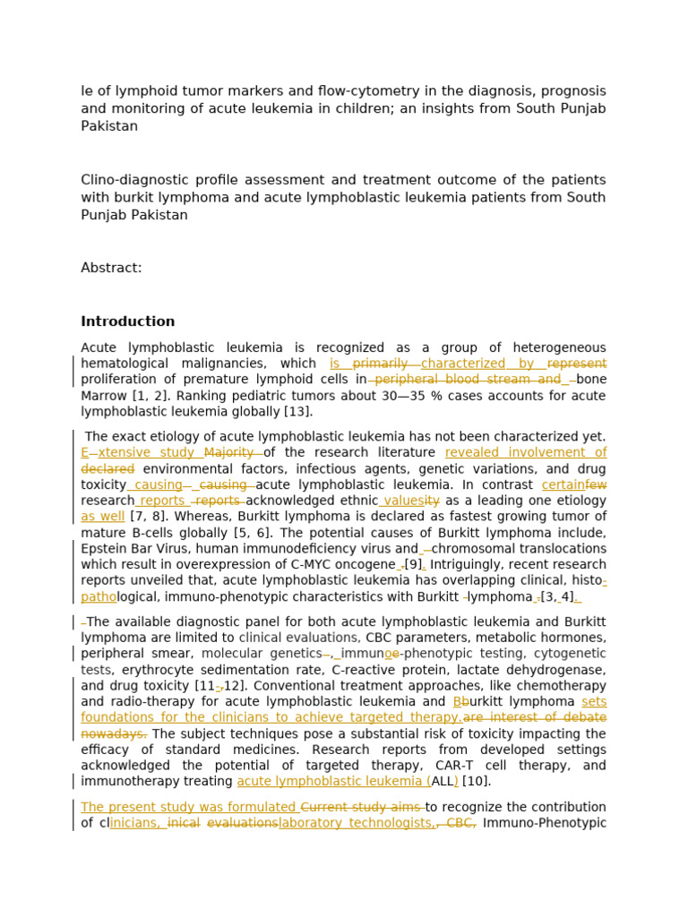 Lymphoid Tumor Markers in Pediatric Leukemia | PDF | Lymphoma | Medical ...