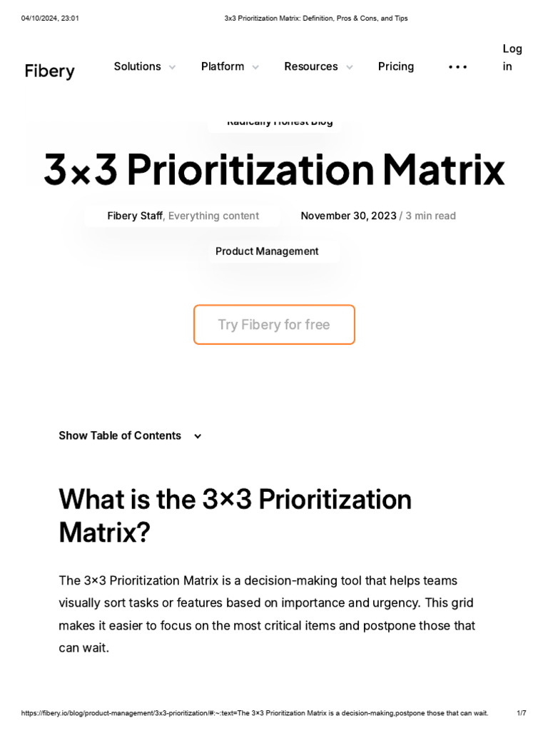 3x3 Prioritization Matrix - Definition, Pros & Cons, and Tips | PDF ...