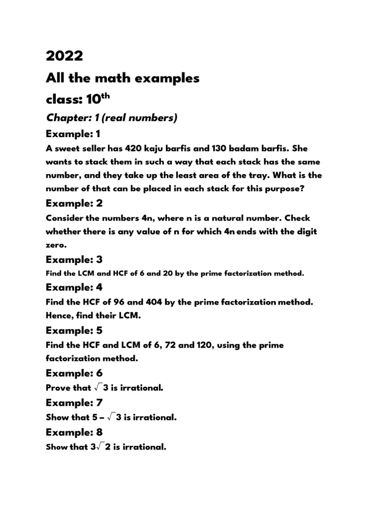 All The Math Examples - Class 10th | PDF