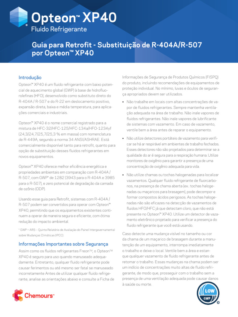 Retrofit R-404A/R-507 para Opteon XP40 | PDF | Óleo de motor | Pressão