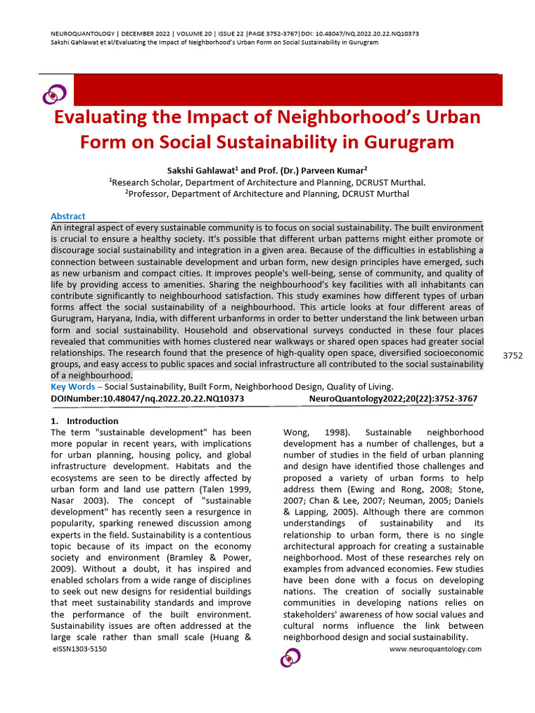 Evaluating The Impact of Neighborhood's Urban Form On Social ...