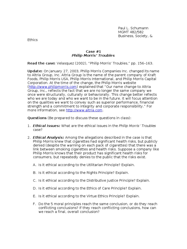 Ethics in Business: Philip Morris Case | PDF | Risk | Philosophical ...