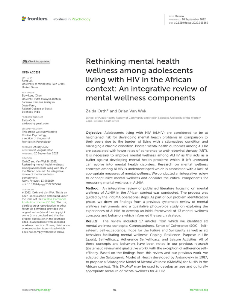 Rethinking Mental Health Wellness Among Adolescents Living With HIV in ...