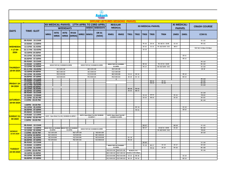 Time Table Medical Panvel 17TH April To 23RD April | PDF