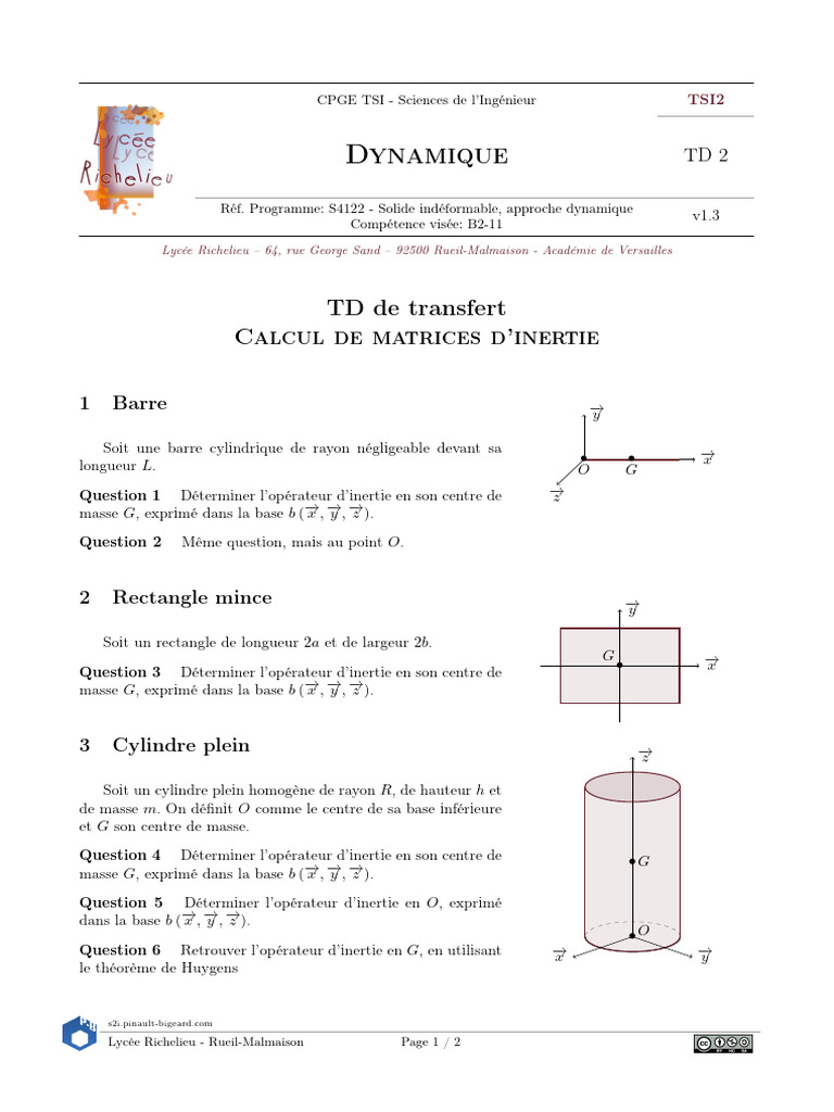 Calcul de matrices d'inertie en dynamique | PDF | Grandeur physique ...