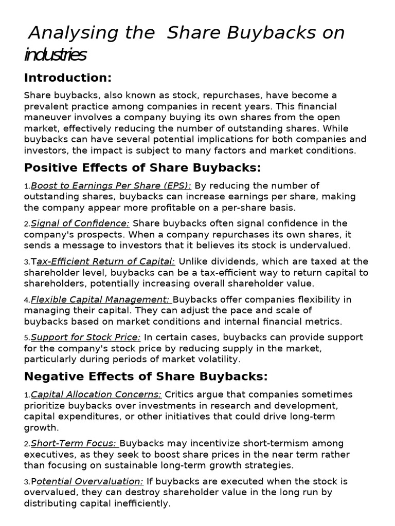 Impact of Share Buybacks on Industries | PDF | Share Repurchase ...