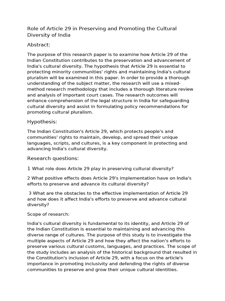 Role of Article 29 in Preserving and Promoting The Cultural Diversity ...