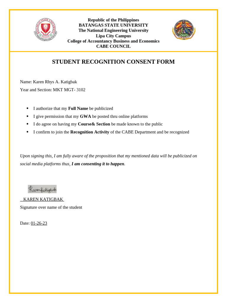 New - Student Recognition Consent Form | PDF