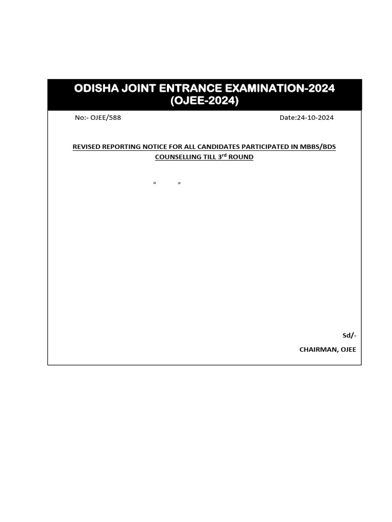 OJEE-2024 MBBS/BDS Reporting Update | PDF