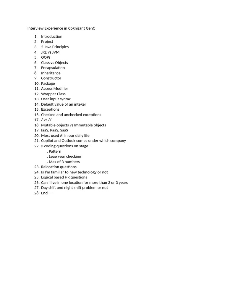 Cognizant GenC Interview Insights | PDF