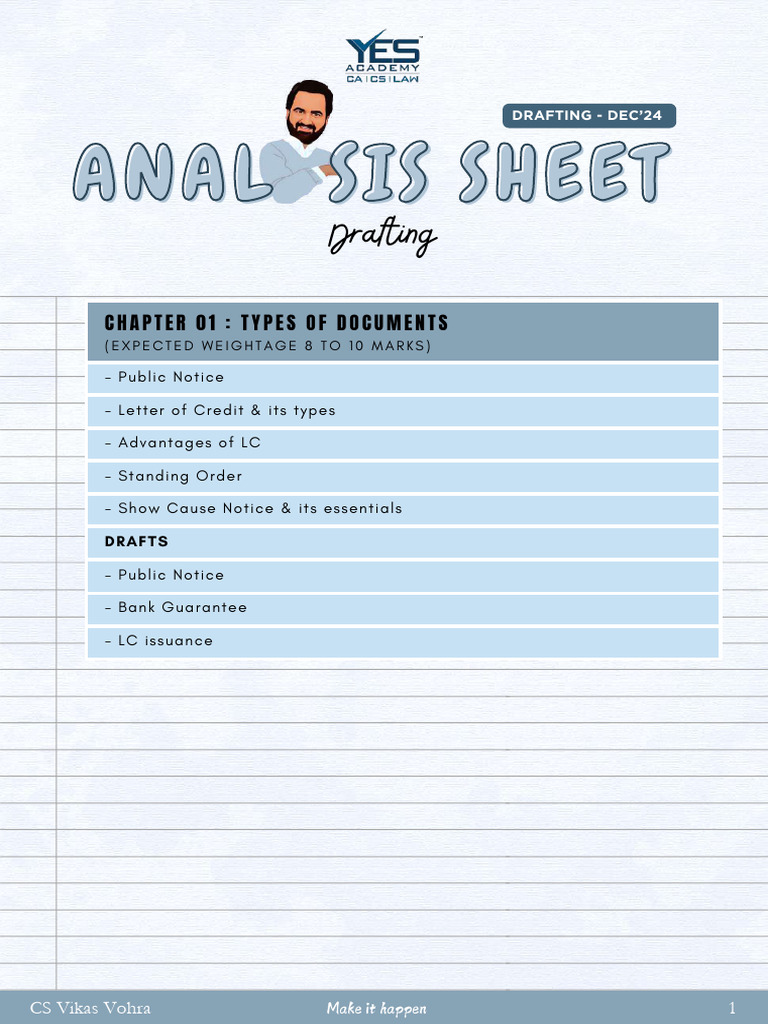 Drafting Analysis Sheet Dec 24 NEW SYLLABUS CS Vikas Vohra, YES | PDF ...