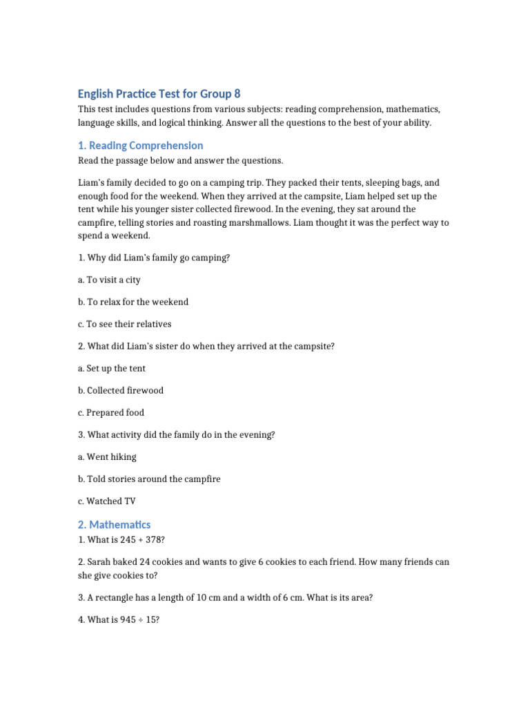 Group 8 Practice Test | PDF