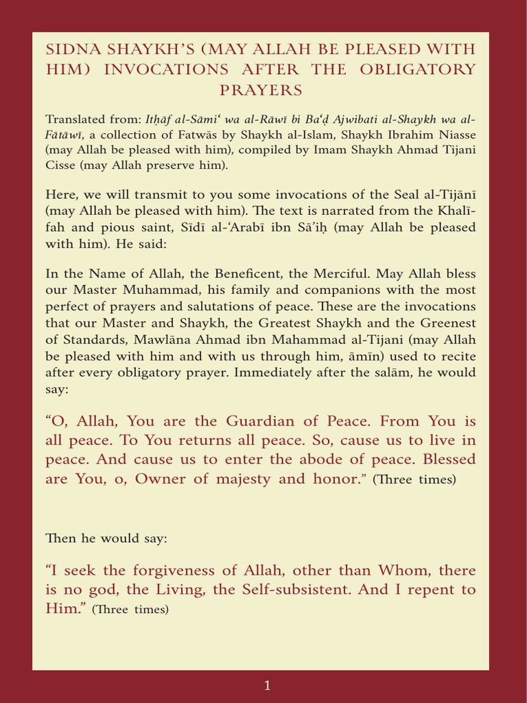Invocations After Obligatory Prayers | PDF | God In Islam | Allah