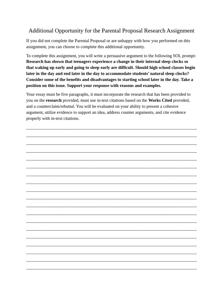 Additional Opportunity For The Parental Proposal Research Assignment ...