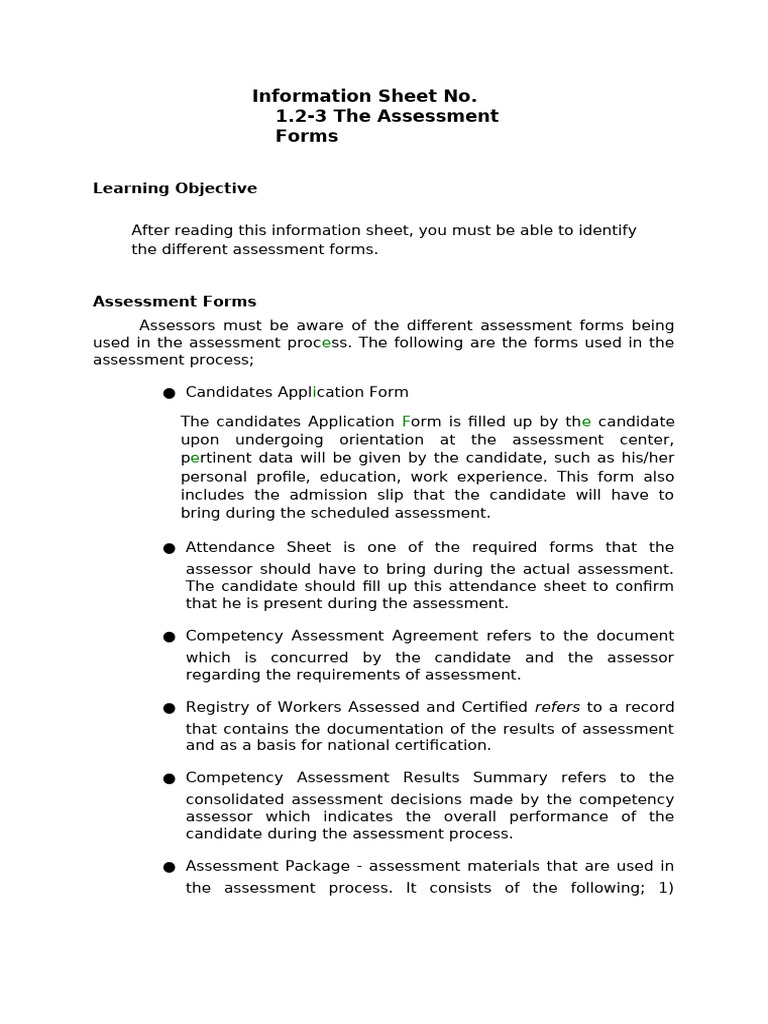 Types of Assessment Forms Explained | PDF
