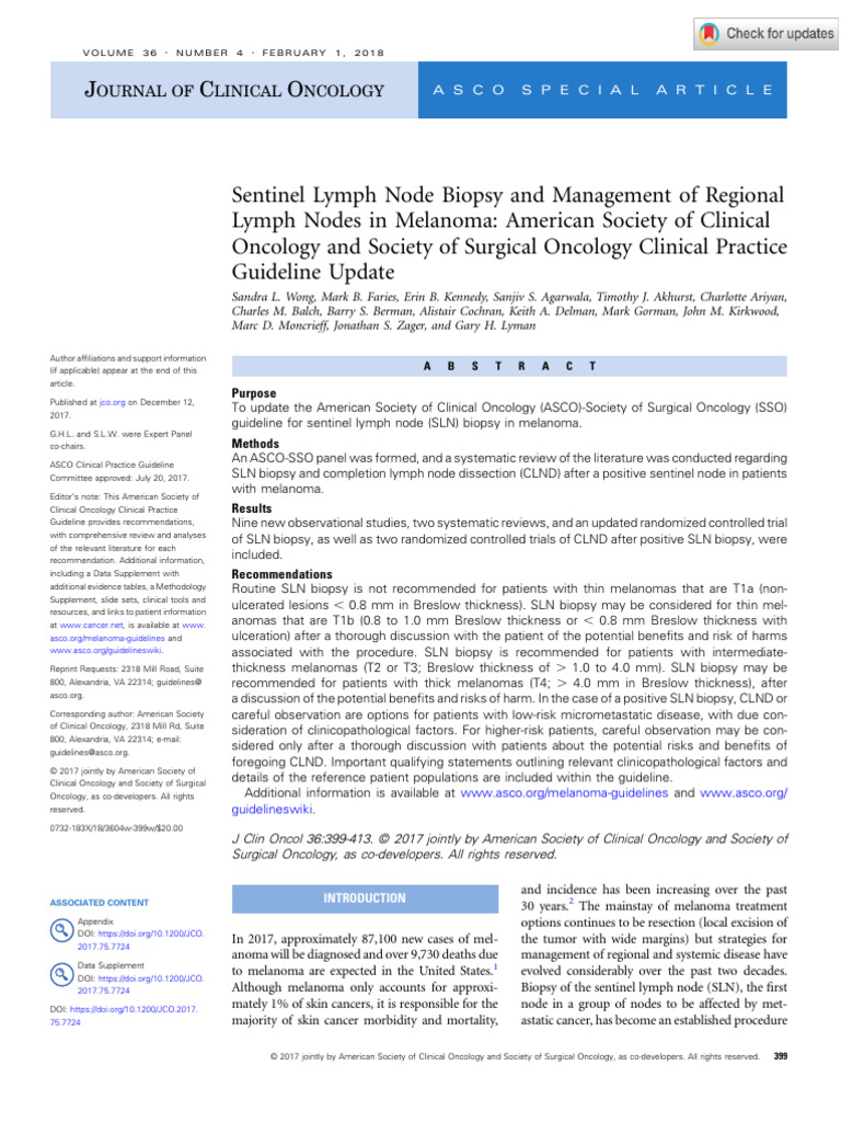 Et Al 2017 Sentinel Lymph Node Biopsy and Management of Regional Lymph ...