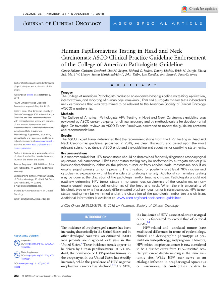 Et Al 2018 Human Papillomavirus Testing in Head and Neck Carcinomas ...