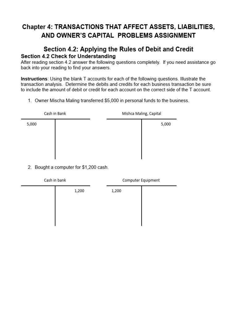 Transactions Affecting Assets and Liabilities | PDF | Debits And ...