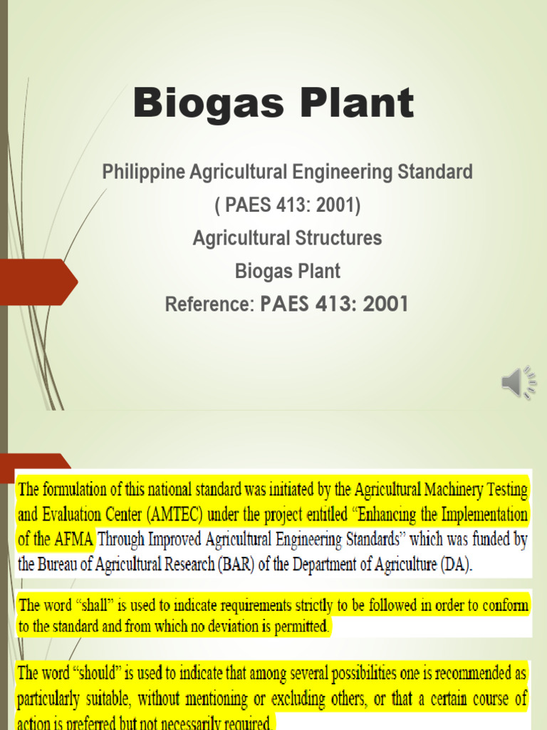 PAES 413:2001 Biogas Plant Standards | PDF | Anaerobic Digestion | Biogas
