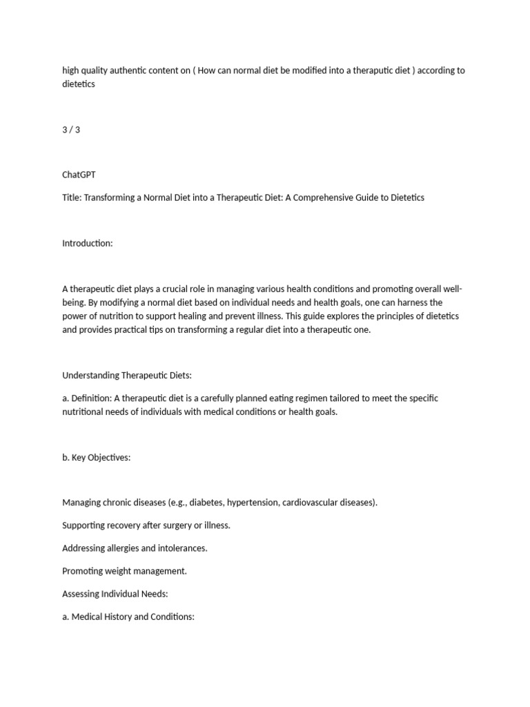 Modifying Diets for Therapeutic Nutrition | PDF | Diet (Nutrition ...