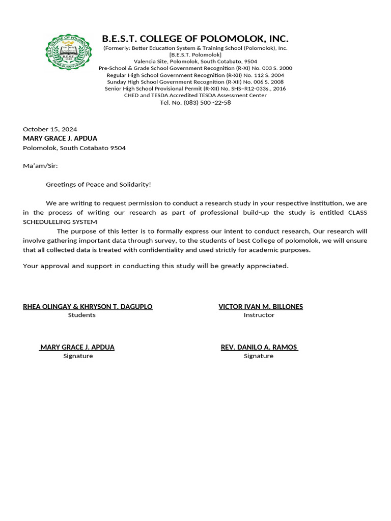 Letter of Intent for OJT Research Study | PDF