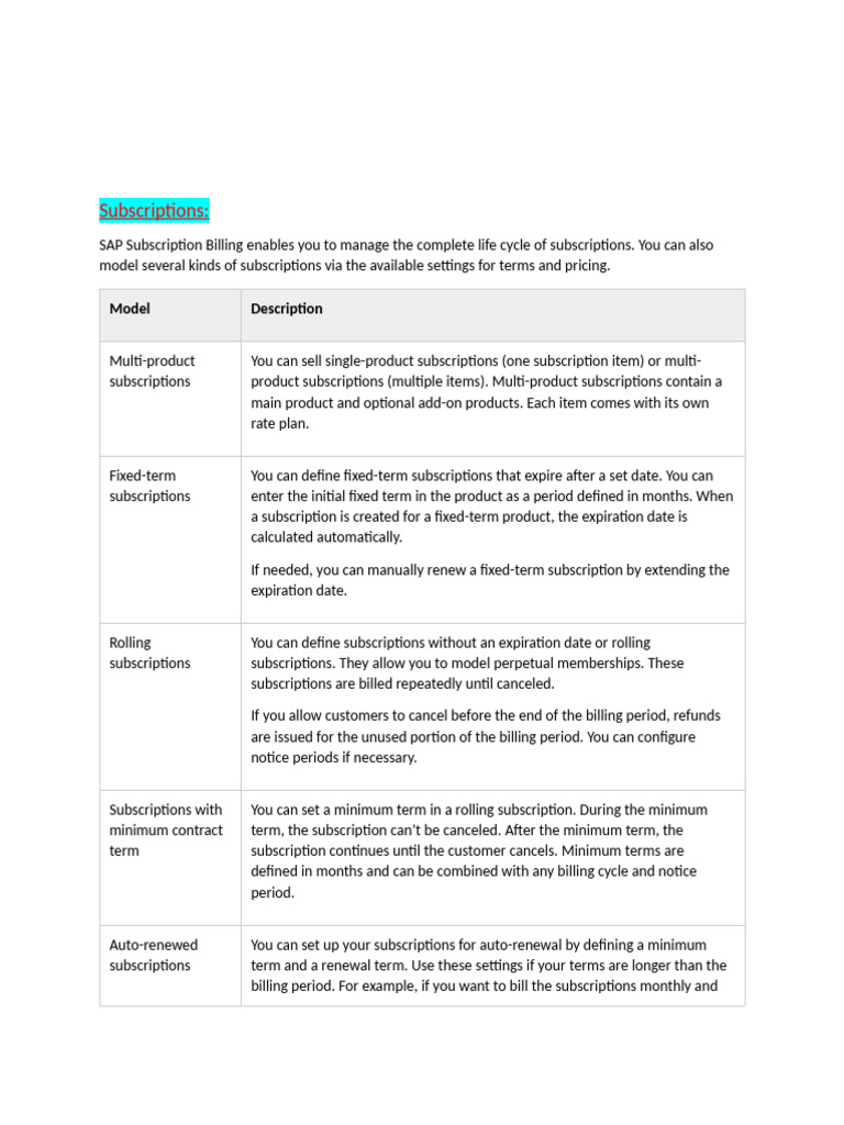 SAP Subscription Billing Overview | PDF | Subscription Business Model ...