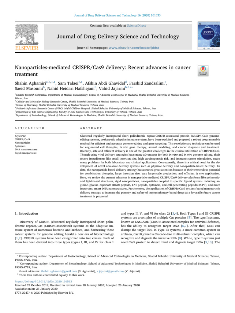 Nanoparticle Delivery for CRISPR/Cas9 | PDF | Crispr | Gene Expression