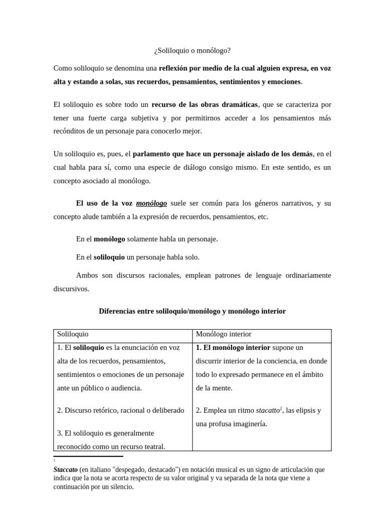 Diferencias entre soliloquio y monólogo | PDF