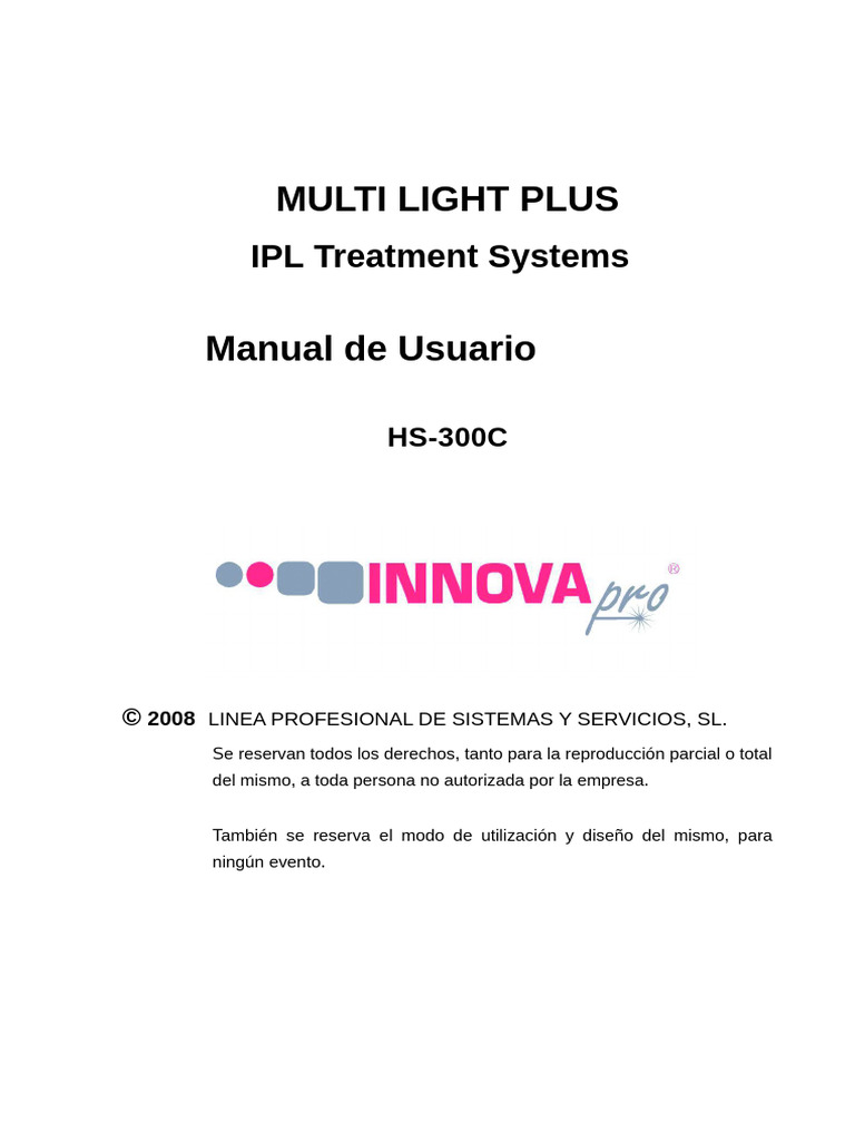 Manual de Usuario IPL MULTI LIGHT PLUS | PDF | Pantalla de cristal ...