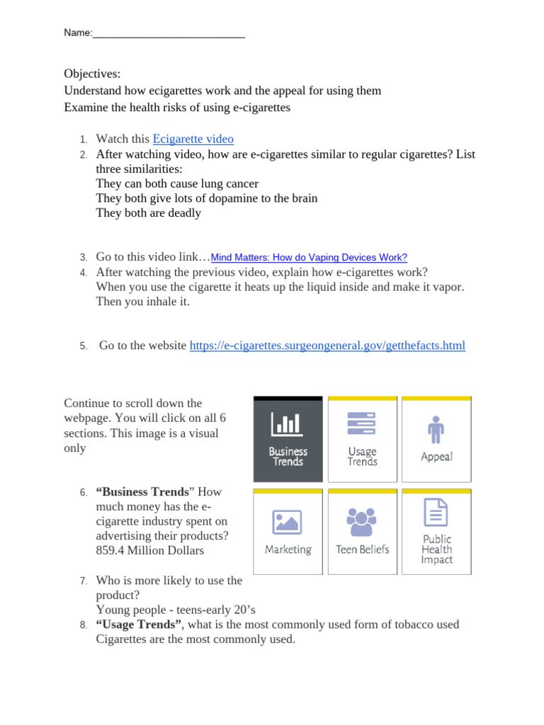 tobacco webquest answer key Understanding E-Cigarettes: Risks & Appeal | PDF | Electronic Cigarette
