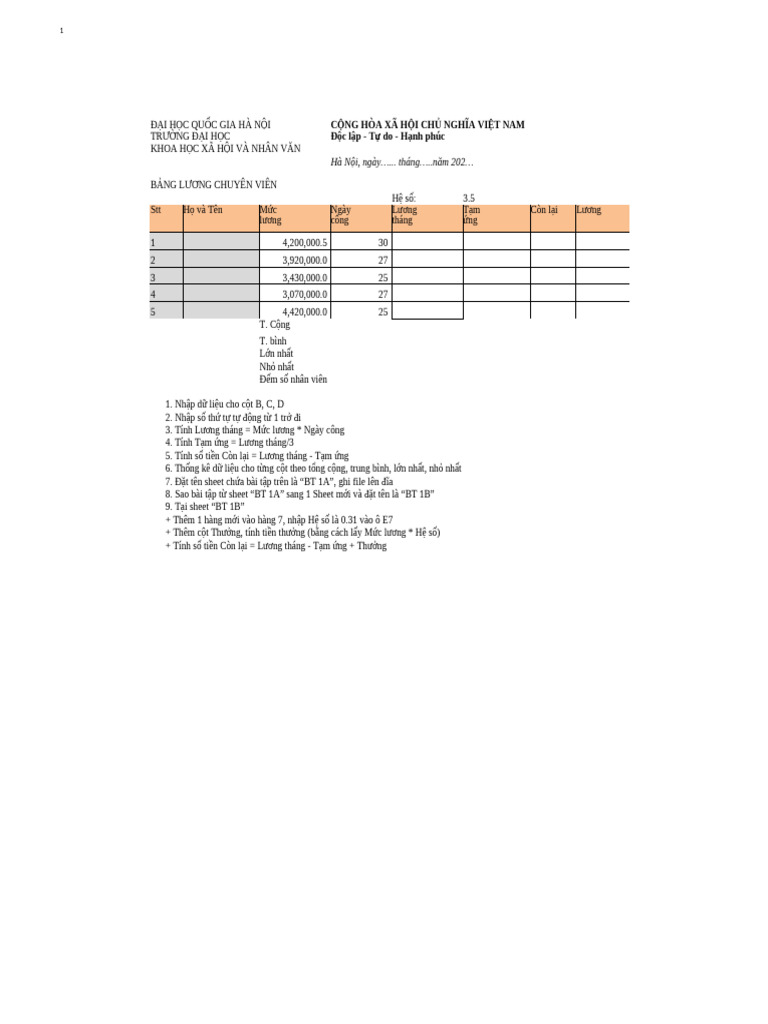 Tmpery5cl - Bai Tap Thuc Hanh Excel 2013 | PDF