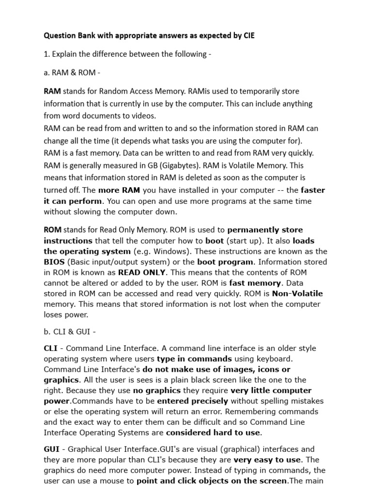 Question Bank With Appropriate Answers As Expected by CIE | PDF ...