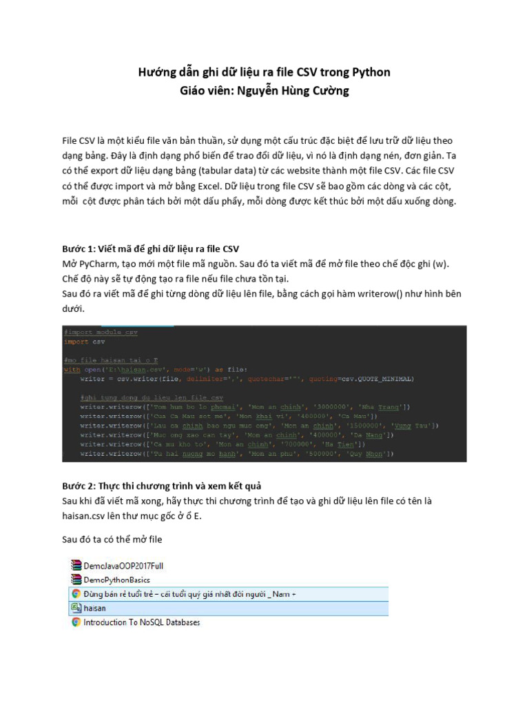 Huong dan ghi du lieu ra file CSV trong Python | PDF