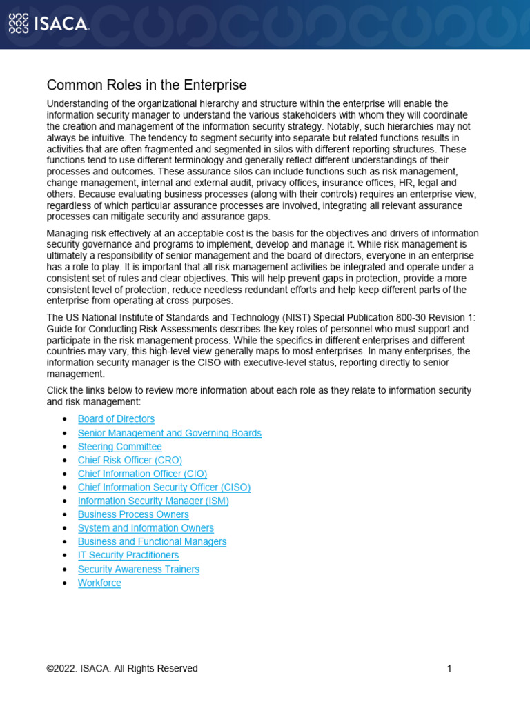 Enterprise Information Security Roles | PDF | Information Security ...