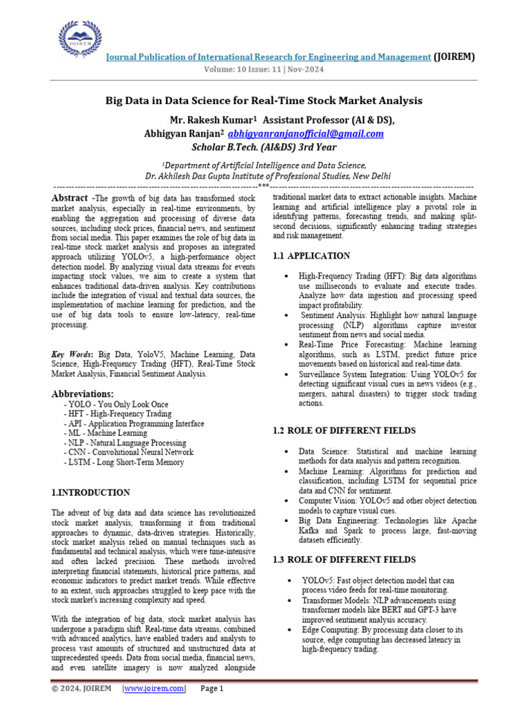 Big Data In Data Science For Real Time Stock Market Analysis Pdf