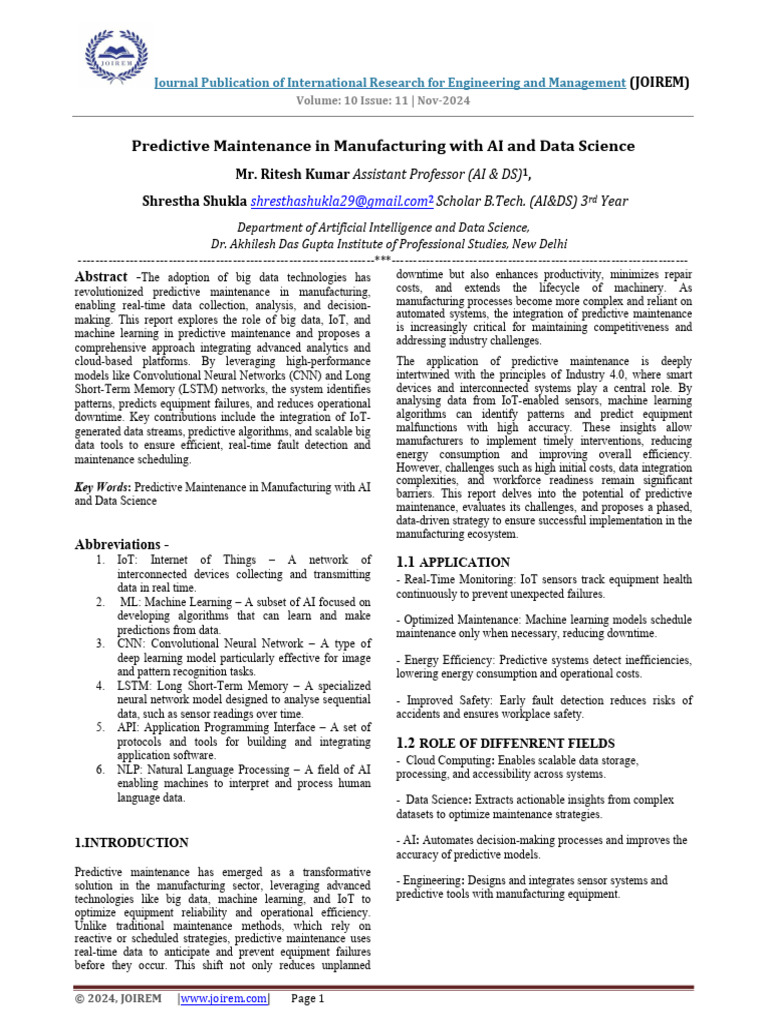 Predictive Maintenance in Manufacturing With AI and Data Science | PDF ...
