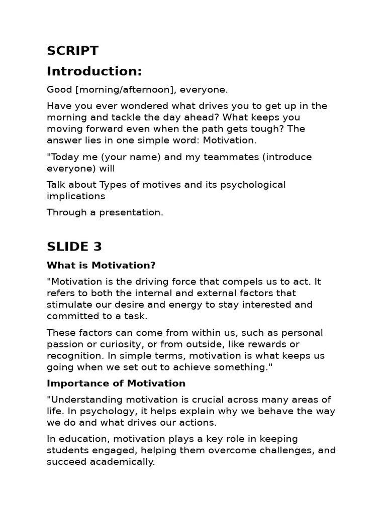 SCRIPT | PDF | Motivational | Motivation