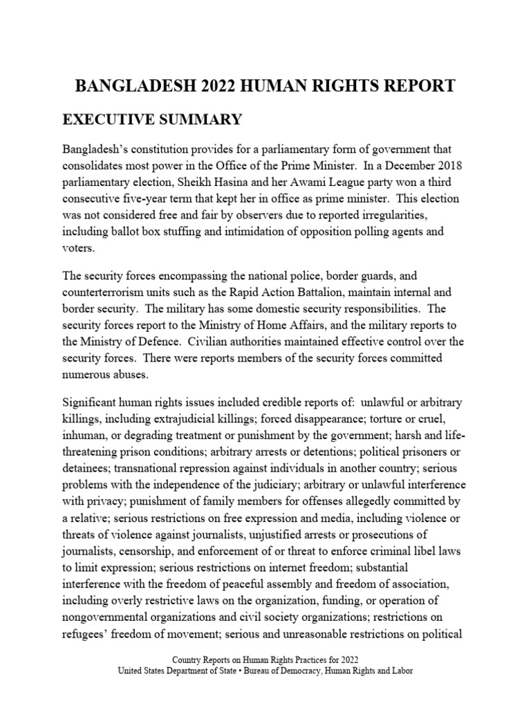 Bangladesh 2022 Human Rights Overview | PDF | Detention (Imprisonment ...