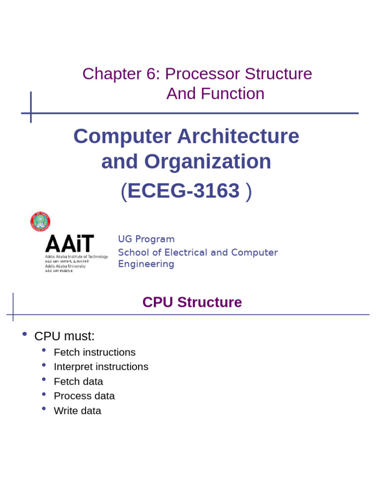 Computer Architecture&O ECEG 3163 06 Processor Structure and Function ...