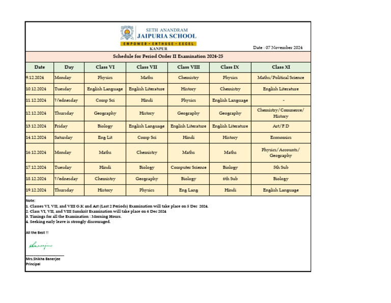 Exam Schedule For PO 2 VI To IX & XI | PDF