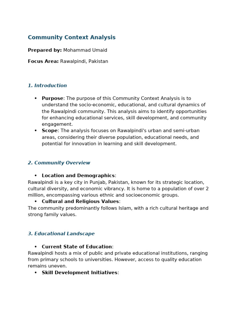 Rawalpindi Community Context Analysis | PDF | Entrepreneurship | Pakistan