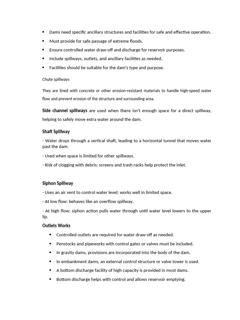 Essential Ancillary Structures for Dams | PDF | Spillway | Dam