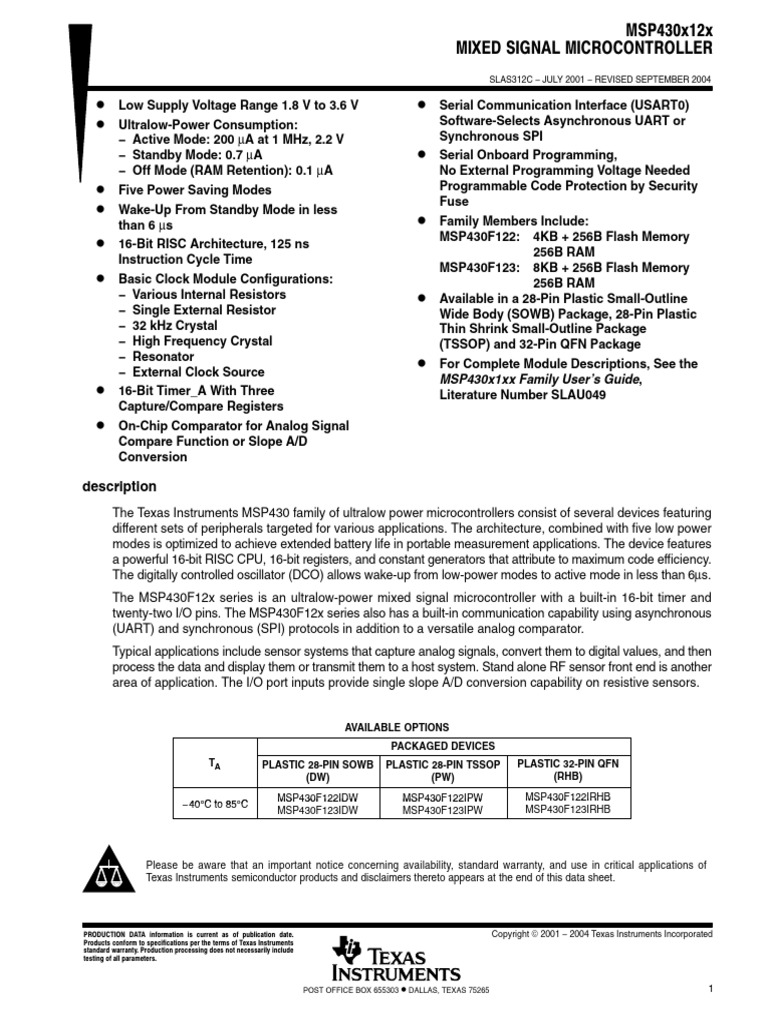 MSP 430 F 122 | PDF | Booting | Microcontroller