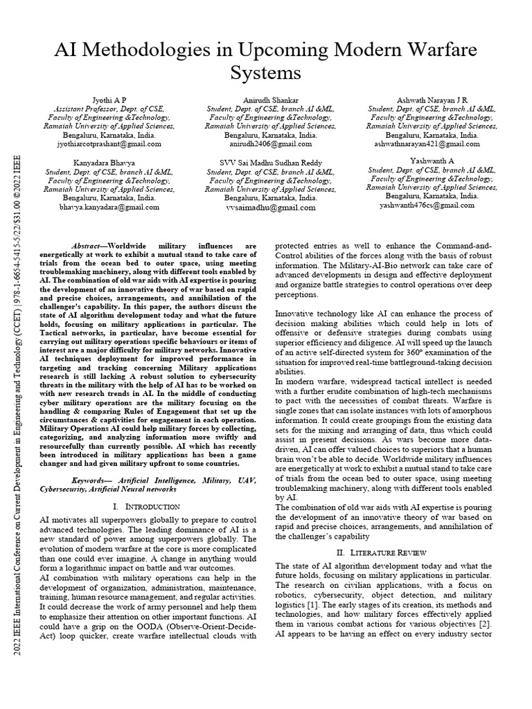 AI Methodologies in Upcoming Modern Warfare Systems | PDF | Artificial ...