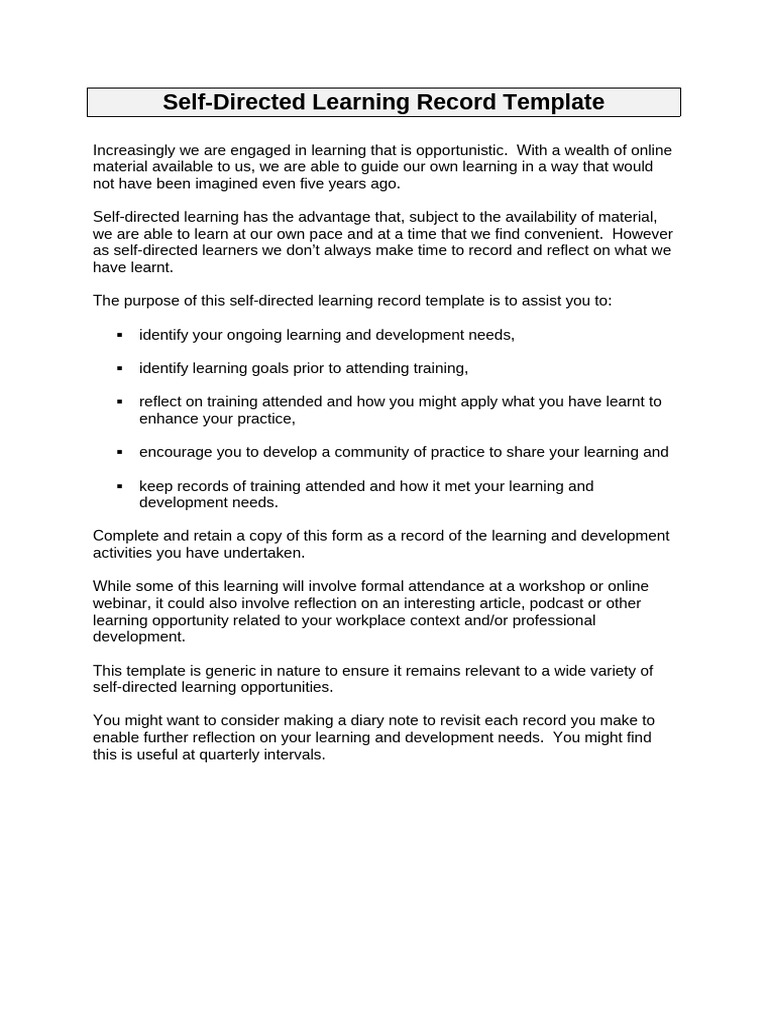 Self-Directed Learning Record Template | PDF