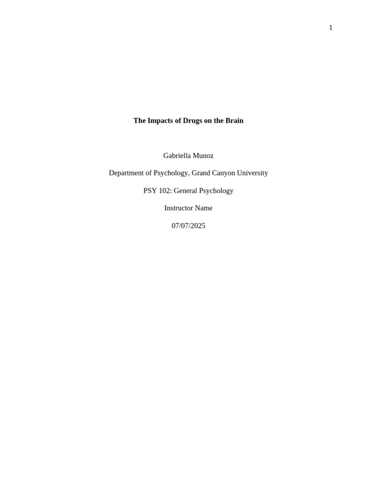 PSY 102 RS T2 Template ImpactsofDrugsonBrain | PDF | Cocaine | Senses