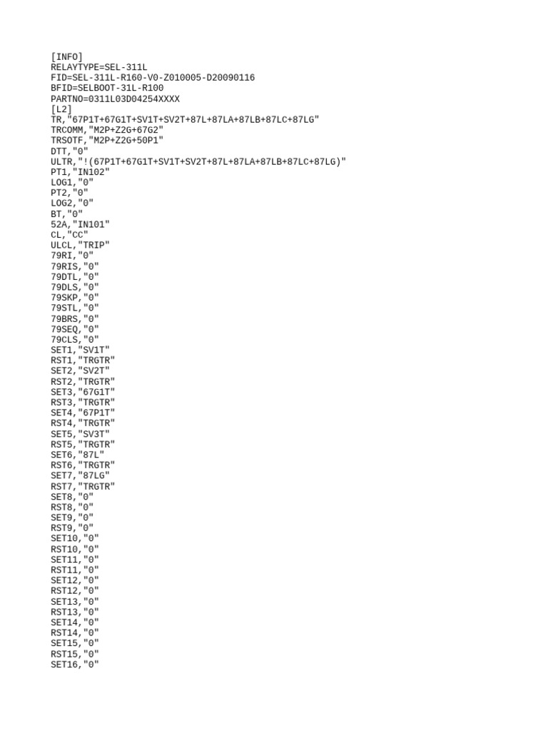 SEL-311L Relay Configuration Data | PDF